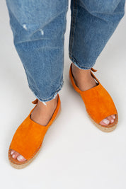 Manijero Juana Women's Genuine Leather Open-Toe Orange Backstrap Espadrilles