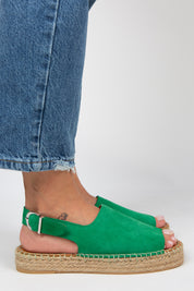 Manijero Juana Women's Genuine Leather Open-Toe Kelly Green Backstrap Espadrilles