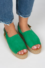 Manijero Juana Women's Genuine Leather Open-Toe Kelly Green Backstrap Espadrilles