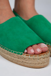 Manijero Juana Women's Genuine Leather Open-Toe Kelly Green Backstrap Espadrilles