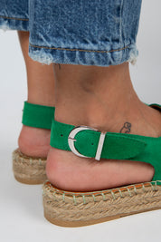 Manijero Juana Women's Genuine Leather Open-Toe Kelly Green Backstrap Espadrilles