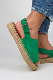 Manijero Juana Women's Genuine Leather Open-Toe Kelly Green Backstrap Espadrilles