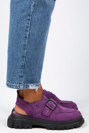 Manijero Rayne Women's Genuine Suede Leather Purple Backstrap Clogs