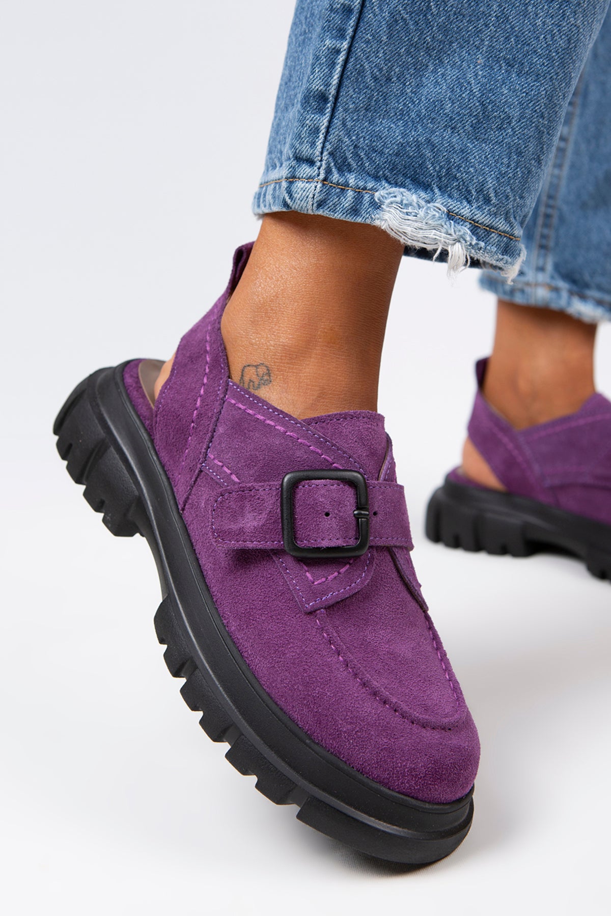 Manijero Rayne Women's Genuine Suede Leather Purple Backstrap Clogs