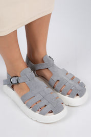 Manijero Rosa Women's Genuine Leather Cage Grey-White Sandals