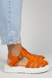Manijero Rosa Women's Genuine Leather Cage Orange Sandals