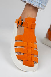 Manijero Rosa Women's Genuine Leather Cage Orange Sandals