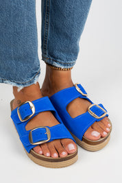 Manijero Selina Women's Genuine Leather Double Buckled Blue-Gold Sandals