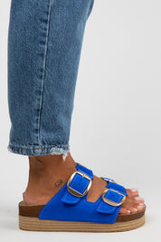 Manijero Selina Women's Genuine Leather Double Buckled Blue-Gold Sandals