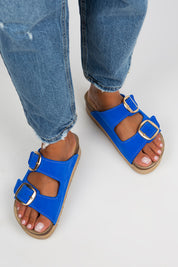Manijero Selina Women's Genuine Leather Double Buckled Blue-Gold Sandals
