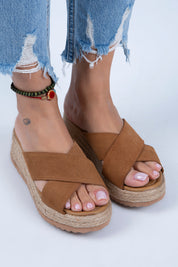 Manijero Tegan Women's Genuine Suede Leather Double Strap Tan Sandals