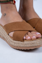 Manijero Tegan Women's Genuine Suede Leather Double Strap Tan Sandals