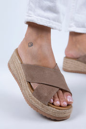 Manijero Tegan Women's Genuine Suede Leather Double Strap Mink Sandals
