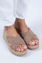 Manijero Tegan Women's Genuine Suede Leather Double Strap Mink Sandals