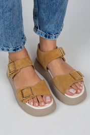 Manijero Vena Women's Genuine Leather Mustard Backstrap Sandals
