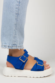 Manijero Vena Women's Genuine Leather Blue Backstrap Sandals