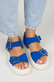 Manijero Vena Women's Genuine Leather Blue Backstrap Sandals